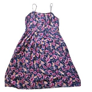 Old Navy Navy Floral Midi Dress with Pink & Cream Flowers